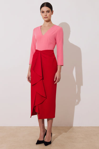 Asymmetrical Floral Trumpet Midi Dress
