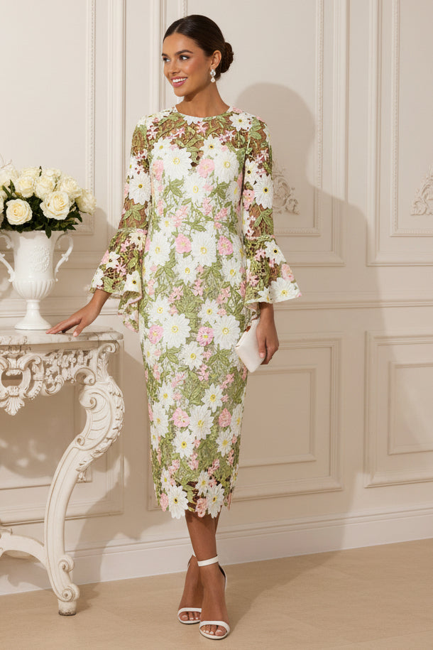 Lace Long Sleeves Scoop Wedding Guest Dress