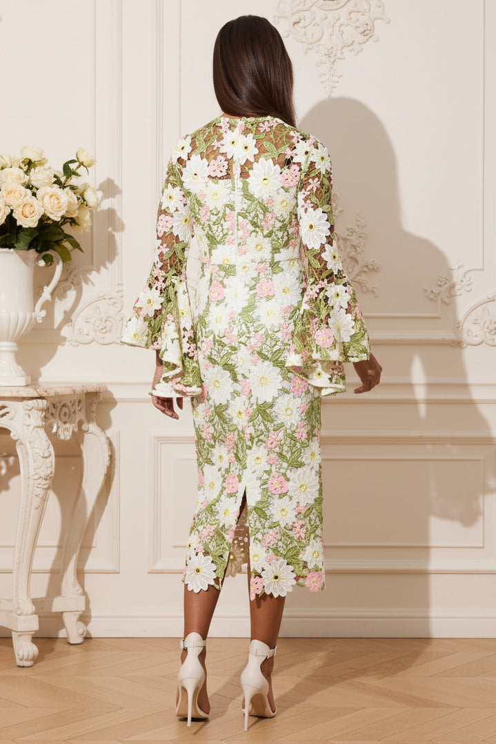 Lace Long Sleeves Scoop Wedding Guest Dress