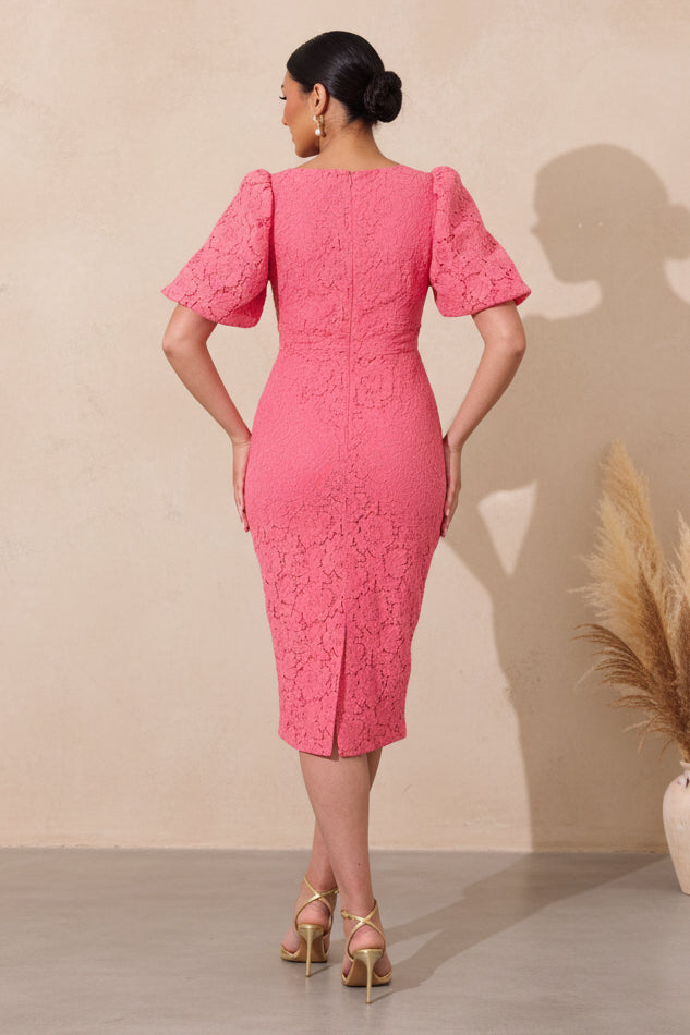 Asymmetrical Ruffle Hem Tailored Midi Dress