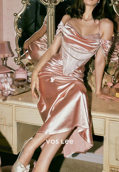 Sparkling & Glamorous Off the Shoulder Pearls Ankle-Length Sheath Prom Dresses