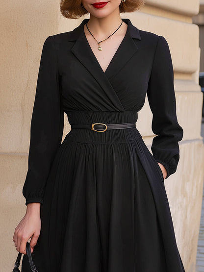 Long-Sleeve A-Line Maxi Dress With Belted Waist
