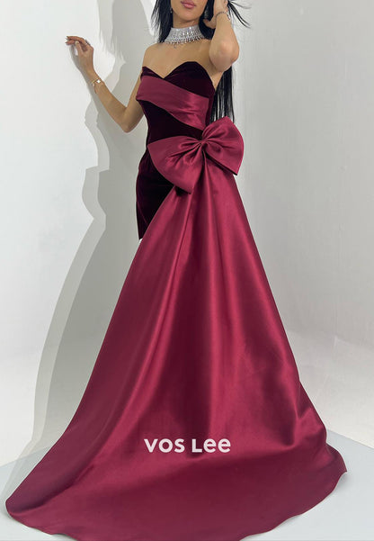 Strapless Sweetheart Bowknot Mermaid Evening Dresses with Sweep Train