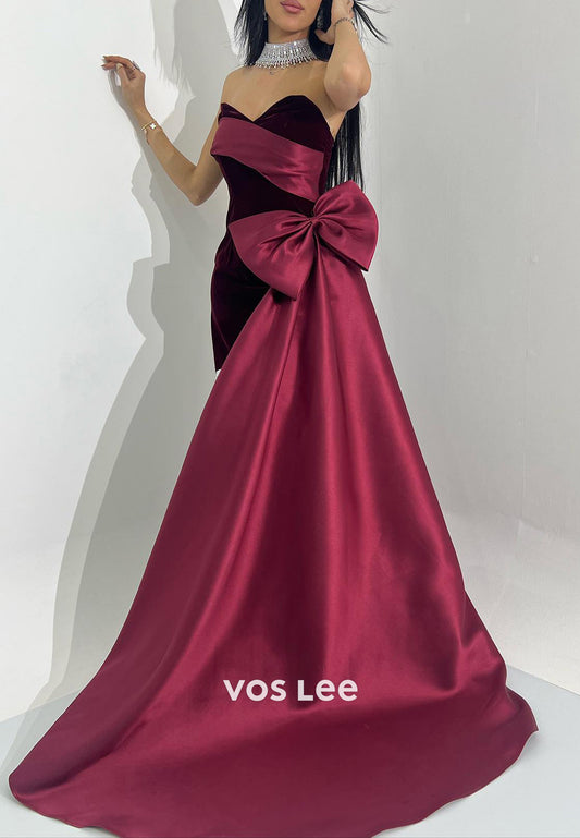 Strapless Sweetheart Bowknot Mermaid Evening Dresses with Sweep Train