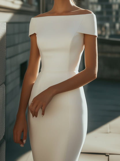 White Off-Shoulder Bodycon Midi Dress