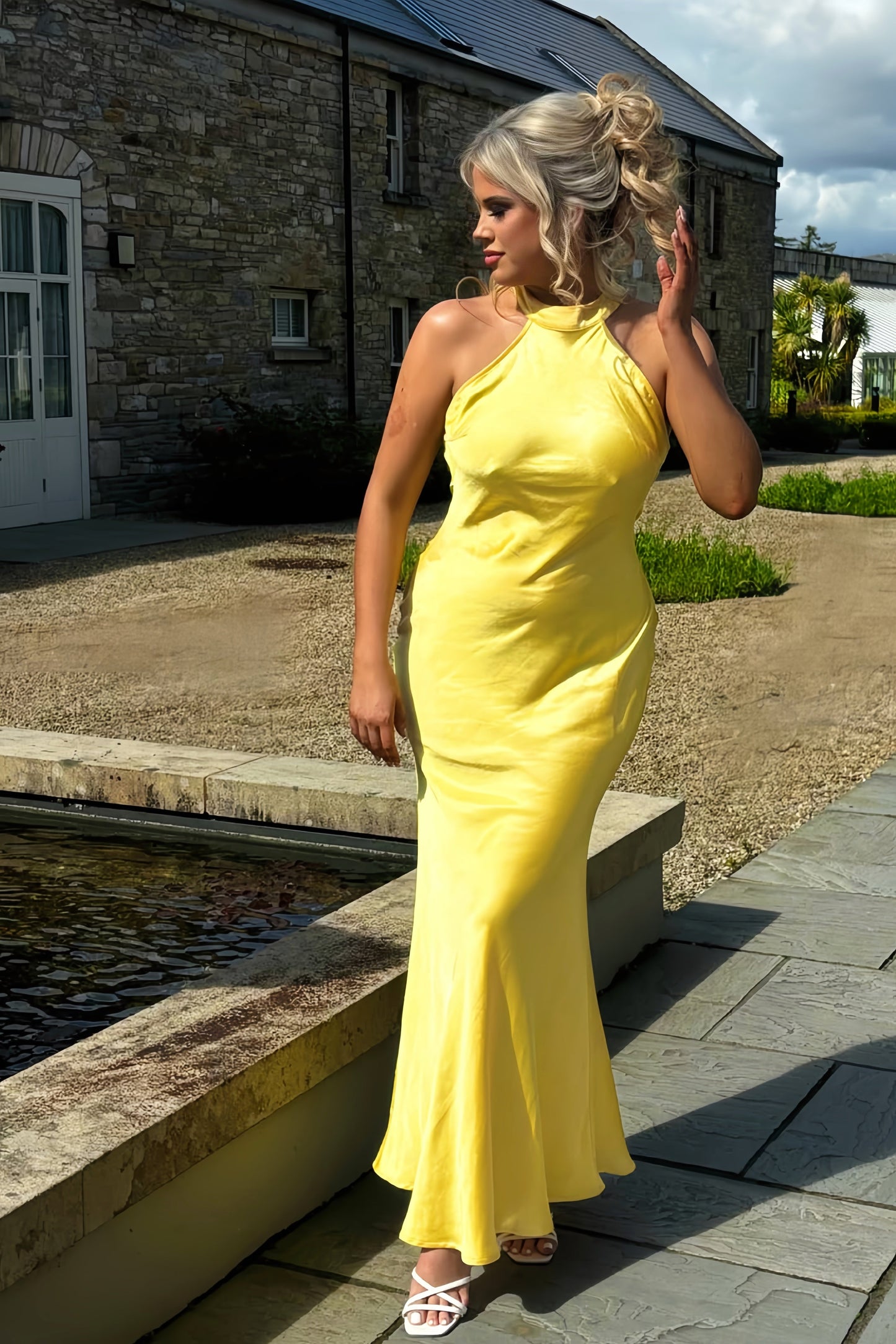 Yellow Halter Mermaid Long Prom Dress