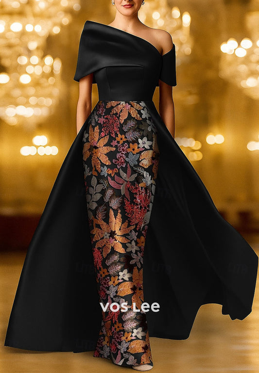 Beaded Sequin Flower Off the Shoulder Sheath Formal Gown Mother Dress