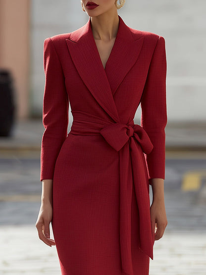 Tailored Texture Blazer-Wrap Midi Dress