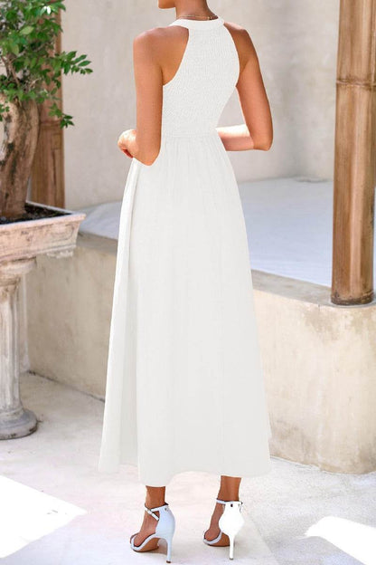 Halter A-Line Tea Length Chiffon Little White Dress