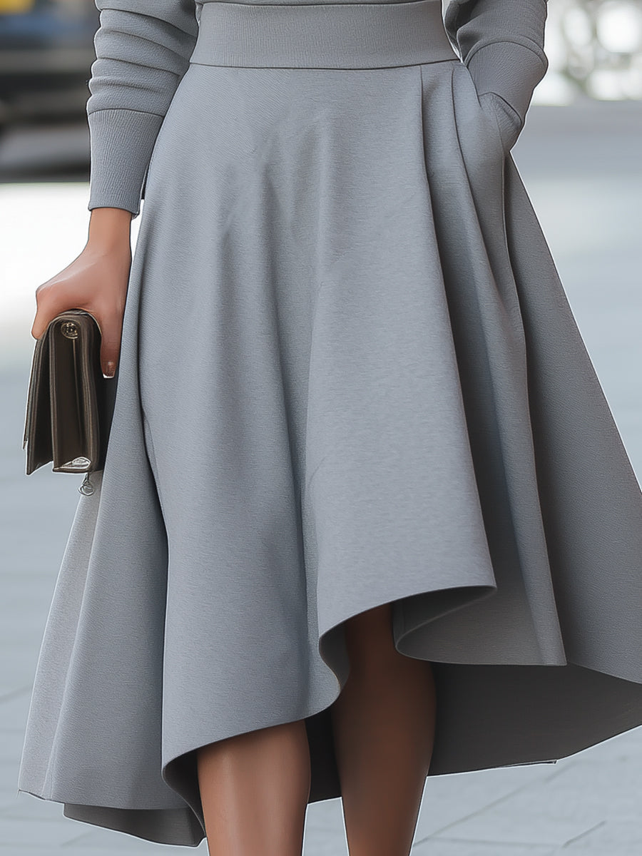 Elegant Grey Wrap - Style Midi Dress