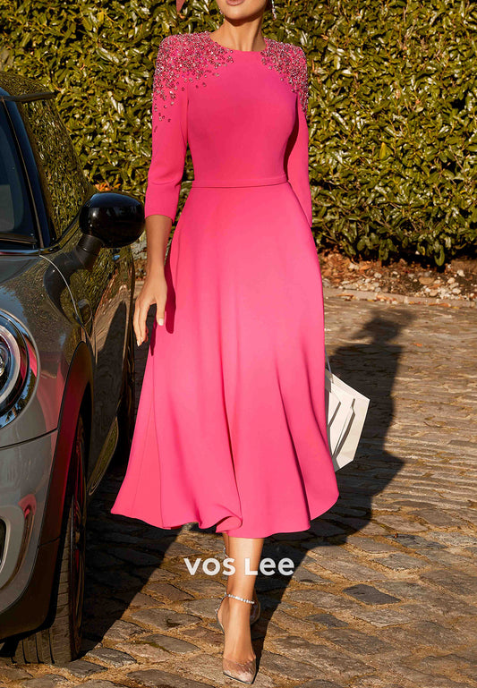 A-Line  Scoop Beaded Long Sleeve Mother of Bride Dresses