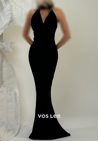 Gorgeous & Charming Halter Floor-Length Pleated Mermaid Evening Dresses Party Dresses