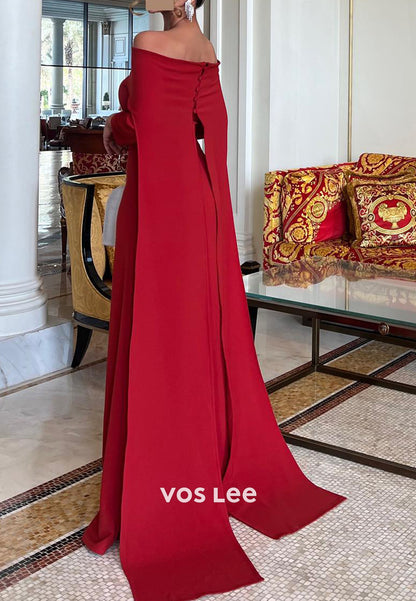 Simple & Casual 3/4 Sleeve Off the Shoulder Floor-Length Sheath Evening Dresses