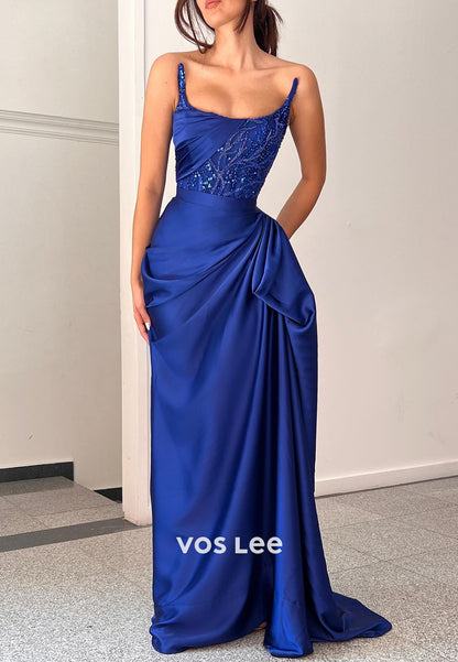 Sexy & Hot Strapless Sequins Embellished Pleated Sheath Evening Dresses with Sweep Train