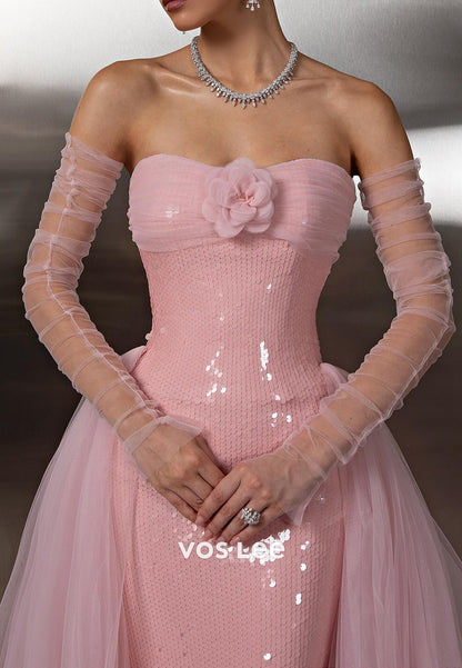 Fully Sequined Sweetheart Strapless Mermaid Prom Dresses with Court Train