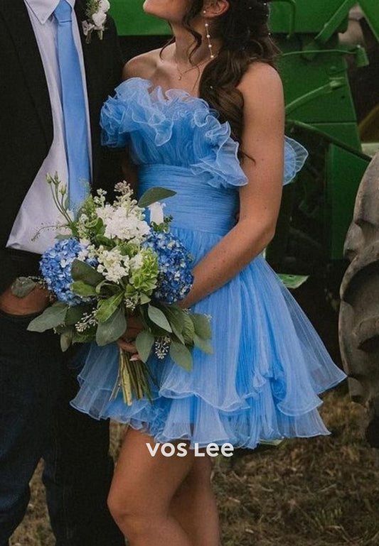 Couture & Classic A-Line Strapless Tulle Pleated Homecoming Dresses