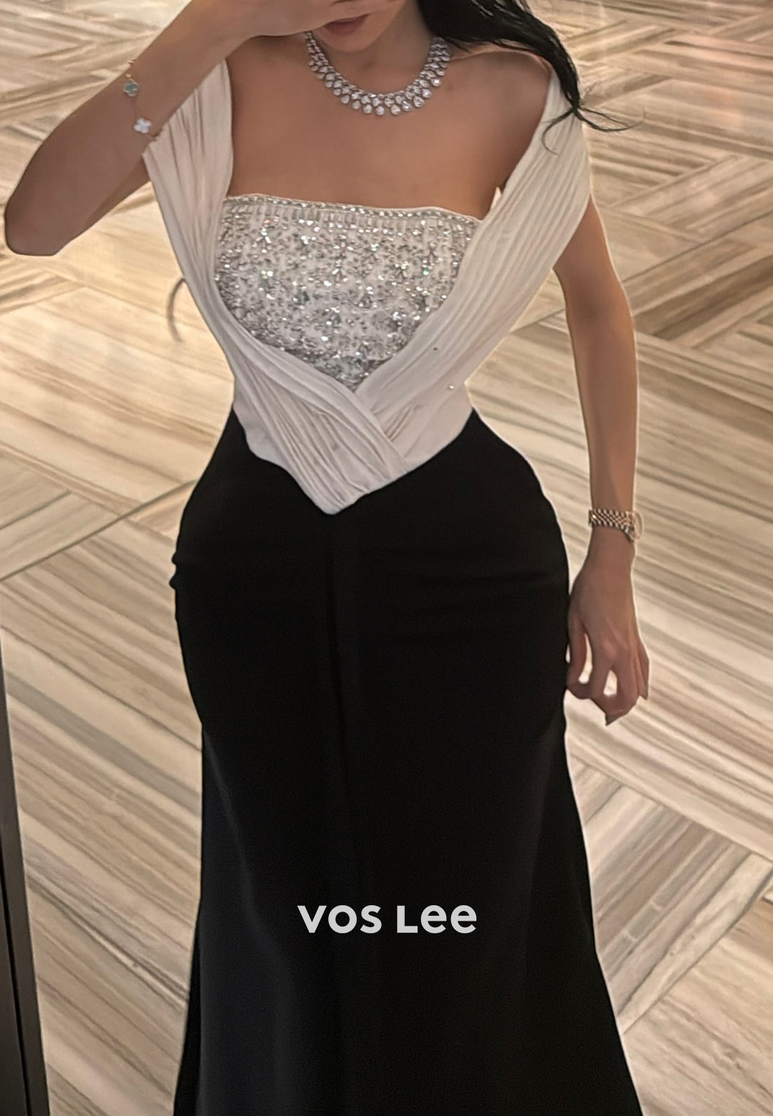 Off the Shoulder Rhinestone Embellished Floor-Length Mermaid Evening Dresses