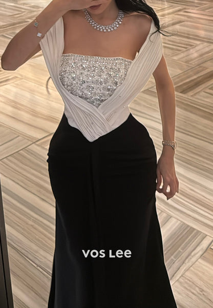 Off the Shoulder Rhinestone Embellished Floor-Length Mermaid Evening Dresses