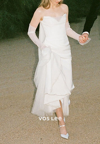 Sexy and Sleek V Neck Strapless Mermaid Wedding Dresses with Sweep Train