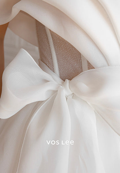 Mini & Short A-Line Off the Shoulder Bowknot Wedding Dresses with Detachable Long Sleeve