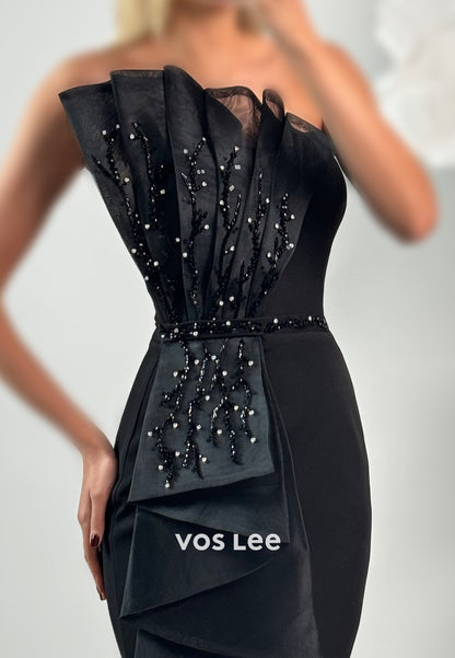 Strapless Rhinestone Beading Embellished Floor-Length Mermaid Prom Dresses with Side Split