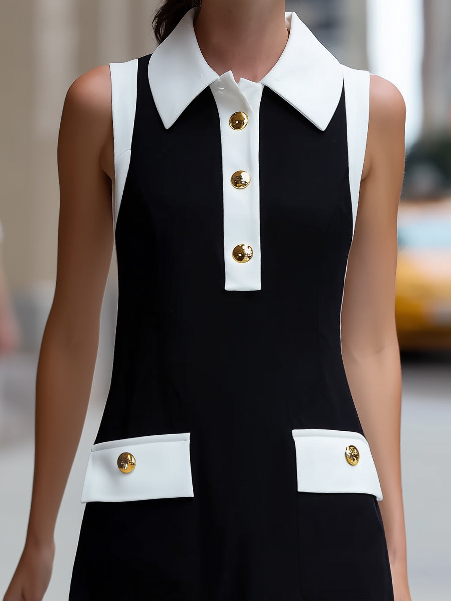Contrast Trim Sleeveless Polo Dress