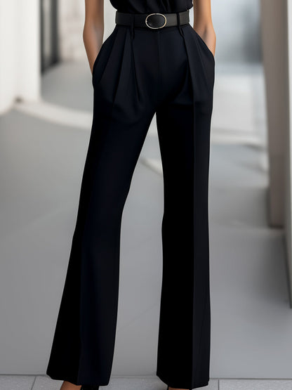 Elegant Twist Neckline Short - Sleeve Belted Jumpsuit