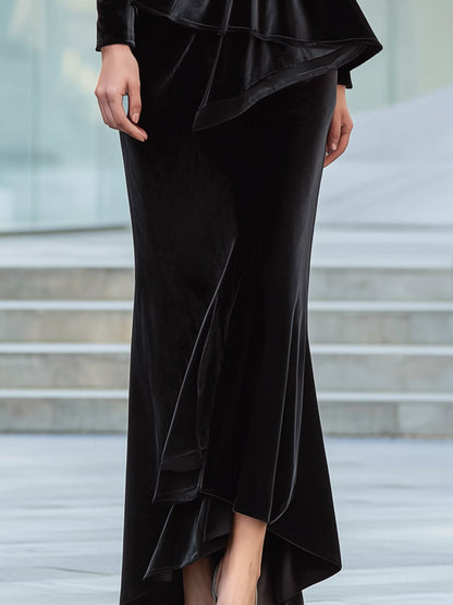 Obsidian Cascade Layered Velvet Gown