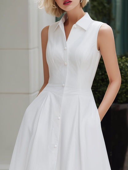 Sleeveless Button-Front Lace Hem Midi Dress
