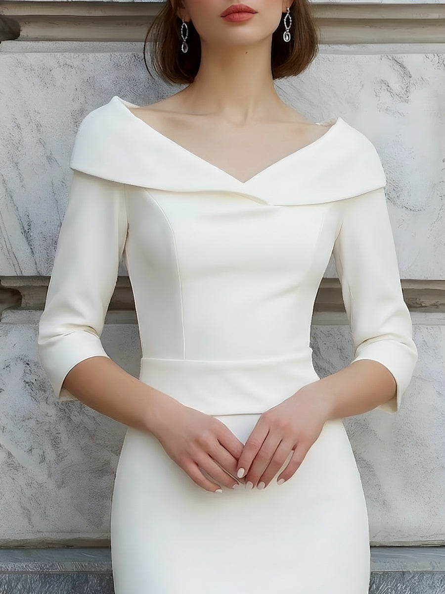 Off-Shoulder Folded Collar Sheath Midi Dress