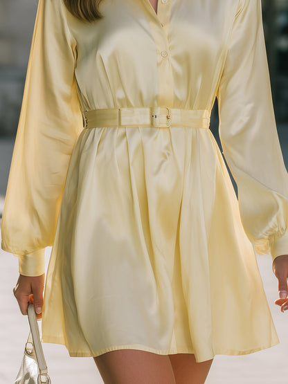 VOS LEE Satin Belted Shirt Mini Dress