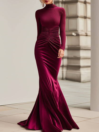 Ribbed Knit & Velvet Panel Gown