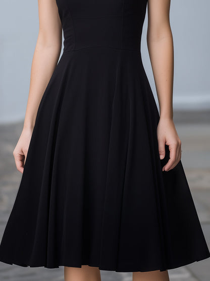 Off-Shoulder Mesh Trim A-Line Midi Dress