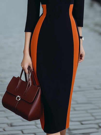 Elegant Colorblock Midi Sheath Dress