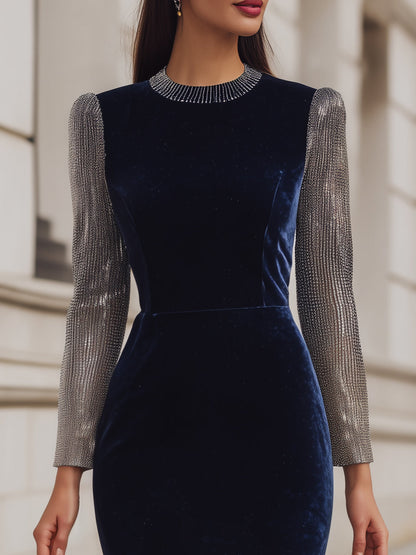 Midnight Velvet Dress With Metallic Accents