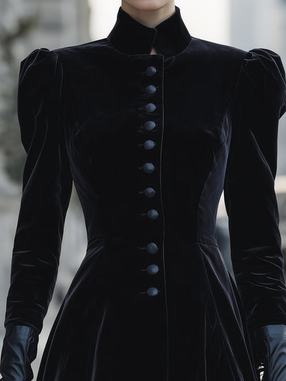 Velvet High-Neck Buttoned Mini Dress