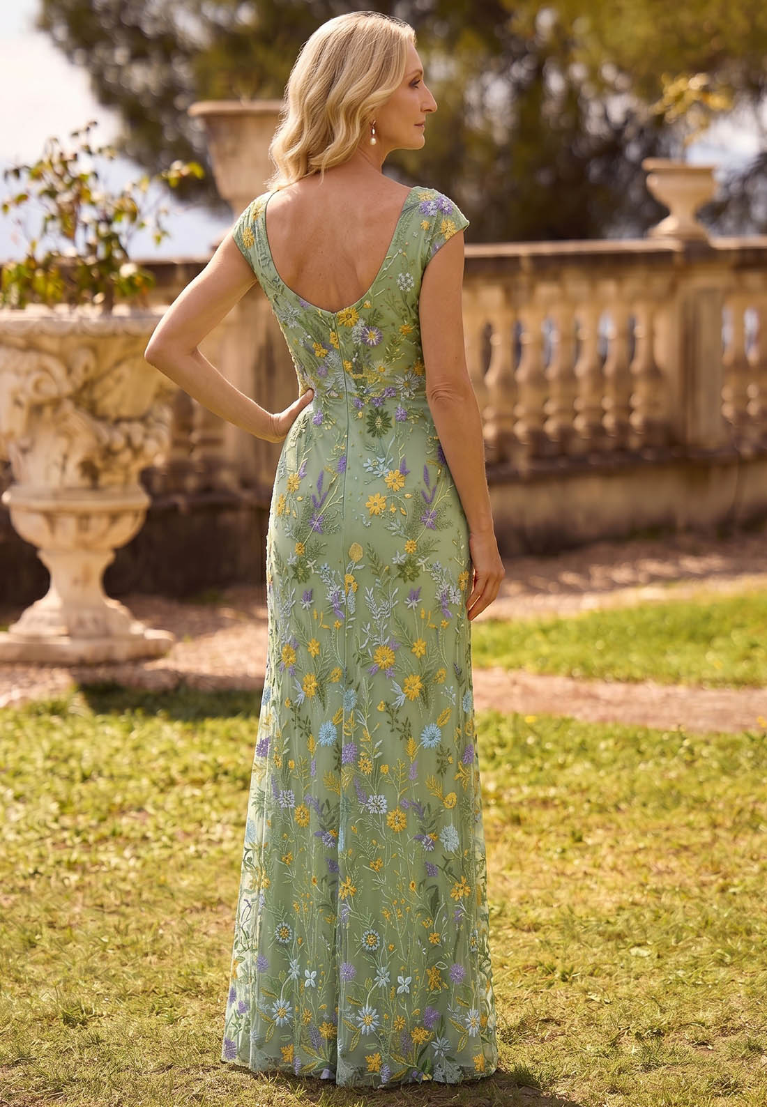 Green Spaghetti Straps V-Neck Slit Mother of the Bride Dress