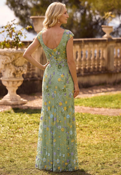 Green Spaghetti Straps V-Neck Slit Mother of the Bride Dress