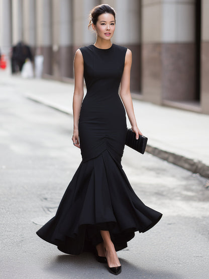 Elegant Sleeveless Ruched Mermaid Hem Long Dress