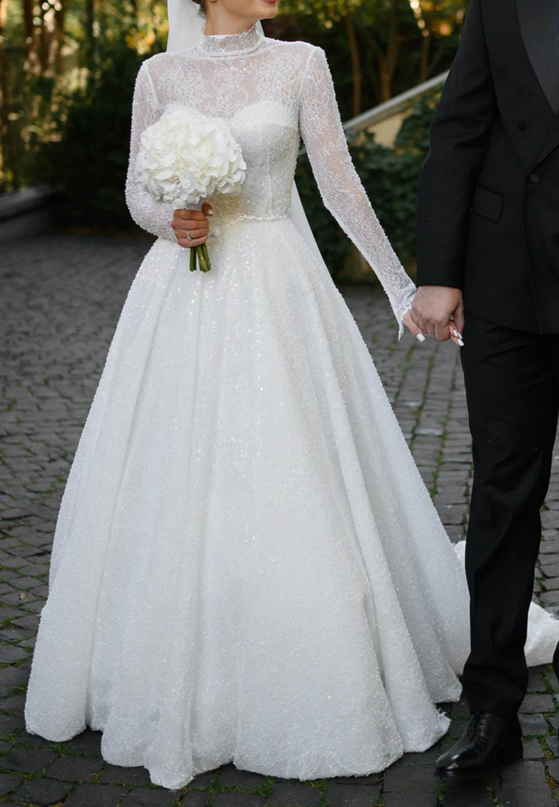 A-Line High Neck Long Sleeves Lace Wedding Dress
