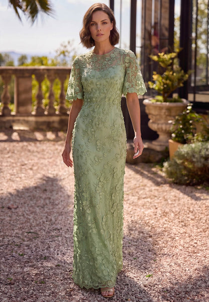 A-Line Short Sleeves Scoop Appliques Mother of the Bride Dress