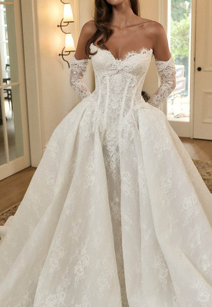 A-Line Sweetheart Empire-Waist Lace Wedding Dress