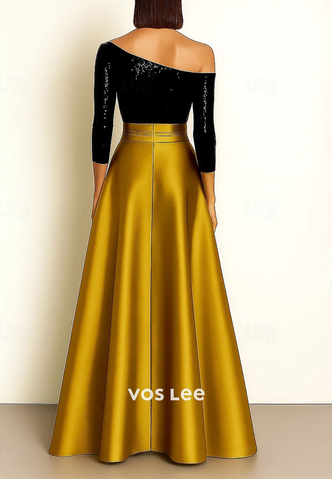 A-Line Asymmetrical Floor Length Sequined with Ruffles Slit Evening Gown