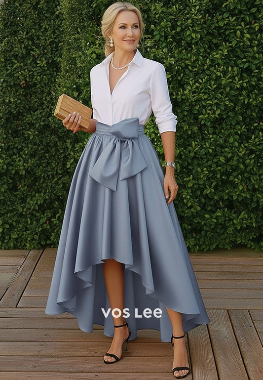 Elegant Vintage Simple Mother of the Bride Dress 3_4 Length Sleeve with Bow