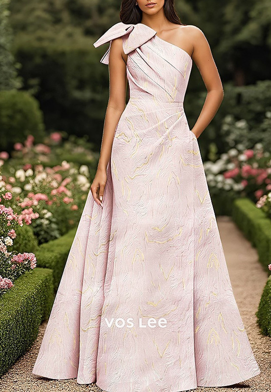 Elegant Blue One Shoulder Bow Evening Dress A Line Formal Gowns