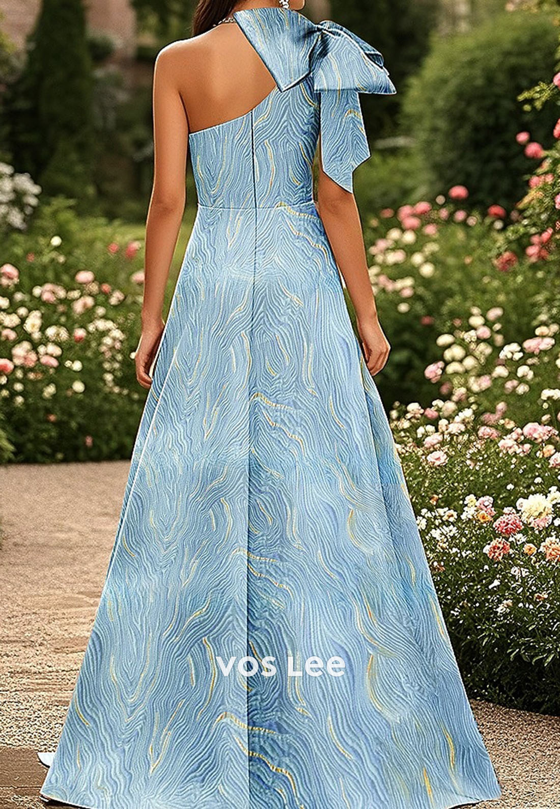 Elegant Blue One Shoulder Bow Evening Dress A Line Formal Gowns