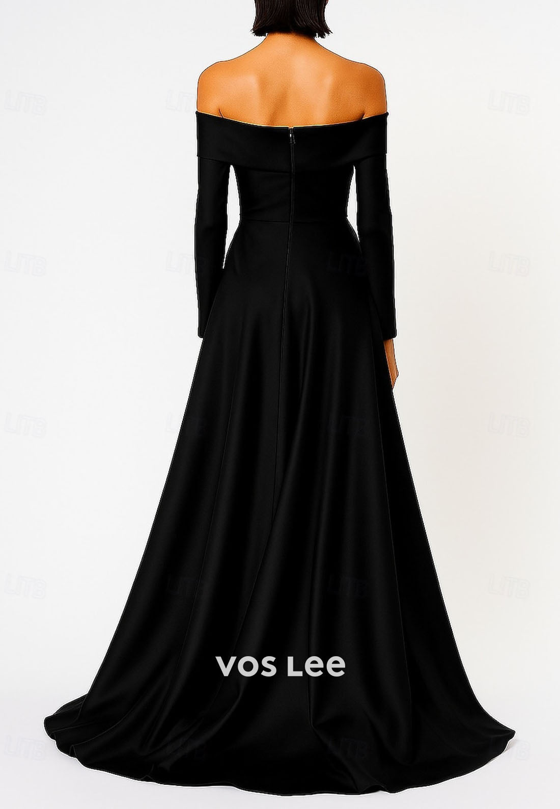 Silky Long Sleeve Off Shoulder A-Line Evening Gown with Bow