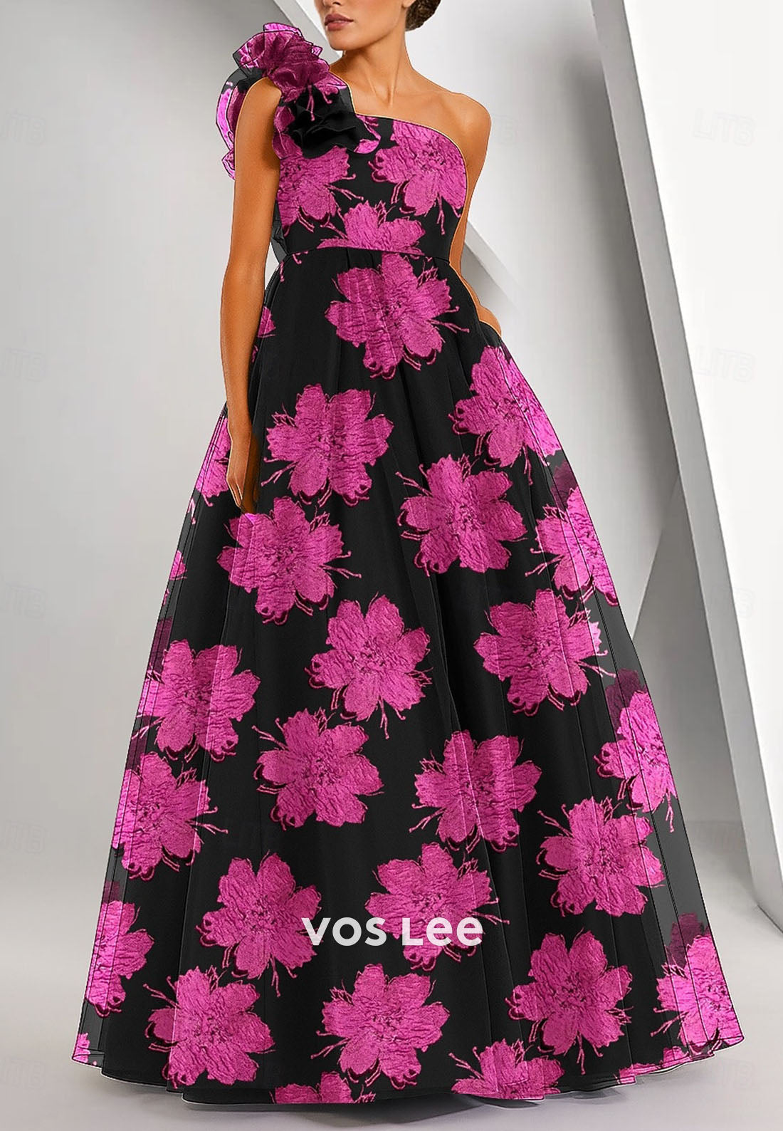 Elegant Sleeveless One Shoulder Ruffles A-Line Floor Length Evening Gown