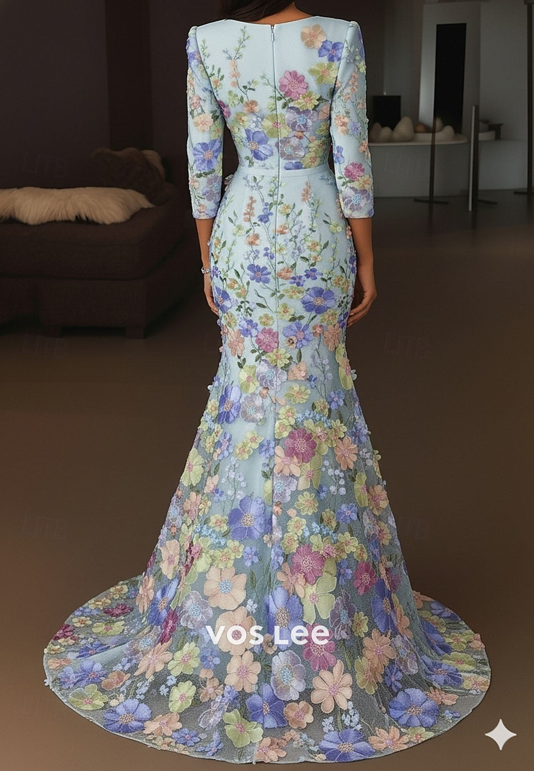 V-Neck Floral Embroidered Formal Dress for Mother of the Bride