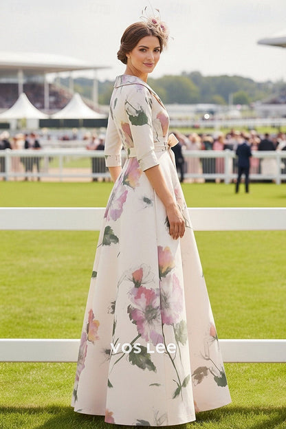 Watercolor Floral Maxi Dress with Belt | Kentucky Derby & Wedding Guest Formal Gown